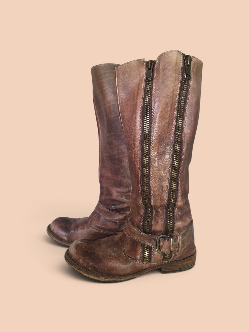 Bed Stu Distressed Leather Knee-High Boots in Brown